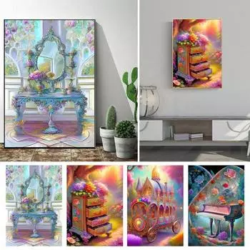 DIY 5D Diamond Art Kit Книжный шкаф Комод Узор Повышение креативности Уменьшение стресса Развивайте терпение Вышивка Мозаика Вышивка крестиком Украшение дома A