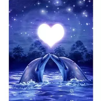 DIY 5D Diamond Closer & Kiss Dolphins Круглая алмазная живопись Вышивка крестиком Алмазная вышивка 20X30CM