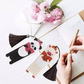 DIY 5D горный хрусталь живопись закладка мультфильм панда обезьяна свинья лиса форма блестящие красочные стразы живопись закладка Panda