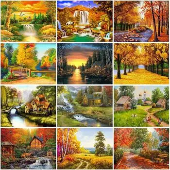 DIY 5D комплект алмазной живописи полный круглый пейзаж Алмазная вышивка осень вышивка крестиком дерево мозаика ремесла украшение дома Full Round 20x30CM