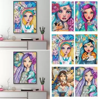 DIY 5D набор для рисования горным хрусталем красочная смола девушка узор горный хрусталь искусство для взрослых и детей яркий цвет горный хрусталь рисунок домашний декор E