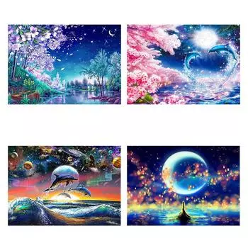 Diy 5d полная алмазная живопись пейзажная вышивка квадратная круглая дрель ловушка мир мозаика с дельфинами вышивка крестиком ручная работа искусство хобби Full Round 20x30CM