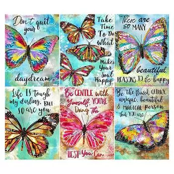 Diy 5d полная алмазная живопись вышивка животное квадратная круглая дрель текст цветок бабочка мозаика мебель украшение хобби подарок Full Round 20x30CM