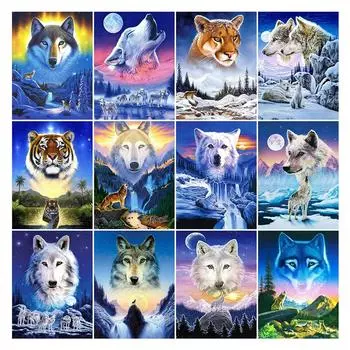 Diy 5d полная алмазная живопись, вышивка животных, квадратная круглая дрель, лес, лунный свет, волк, мозаика, украшение для мебели, подарок для хобби Full Round 20x30CM