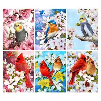 Diy 5d полная алмазная живопись животное вышивка квадратная круглая дрель цветы кардинал птица мозаика вышивка крестом ручная работа искусство хобби Full Round 20x30CM