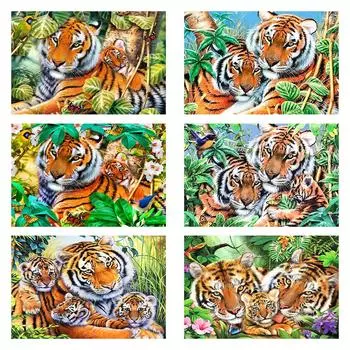 Diy 5d полная алмазная живопись животное вышивка квадратная круглая дрель джунгли тигр мозаика вышивка крестом ручная работа искусство хобби подарок Full Round 20x30CM