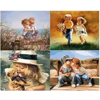 DIY 5D Полный дрель Алмазная картина Мальчик Девочка Искусство Вышивка Крестом Мозаика Домашний Декор Подарок Full Round 20x25CM
