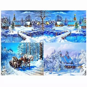 DIY 5D Полный дрель Алмазная картина Снежный дом Вышивка Крестом Мозаика Домашний декор Подарок Full Round 20x25CM
