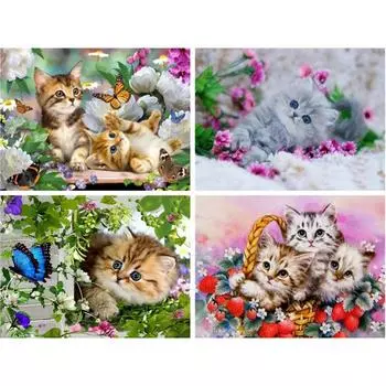 DIY 5D Полный дрель Алмазная картина Животное Кошка Вышивка Крестом Мозаика Домашний Декор Подарок Full Round 20x25CM