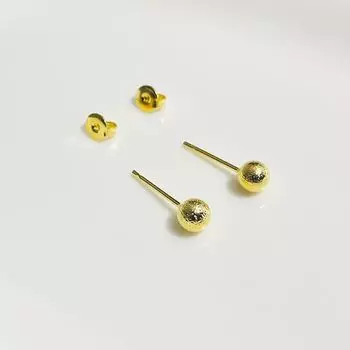 DIY 925 Sterling Silver Stud Earrings Ornament Material Real Gold Pair of 6mm frosted balls(T33#)
