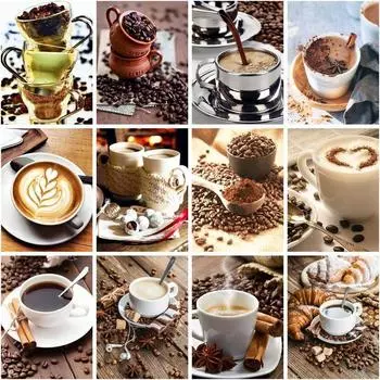 Diy Алмазная картина 5d Кофейный пейзаж Полный круглый Алмазная мозаика Кофейные зерна для взрослых Ручная работа Настенный художественный декор Full Round 20x30CM