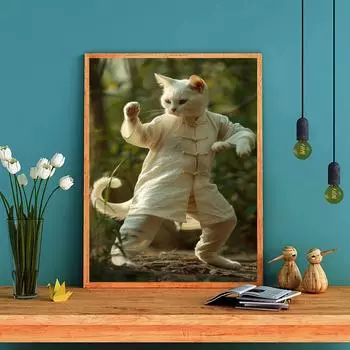 DIY Алмазная картина «Боевые кошки» Набор для вышивки крестом Мозаика Искусство Алмазная картина Полный круг/Квадратный алмаз Украшение дома Round 20x30cm