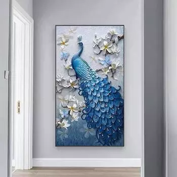 Diy Алмазная картина большого размера Павлины Цветочная мозаика Вышивка Животное Птица Полный Стразы Вышивка крестом Картина Настенный декор 100-50CM белый
