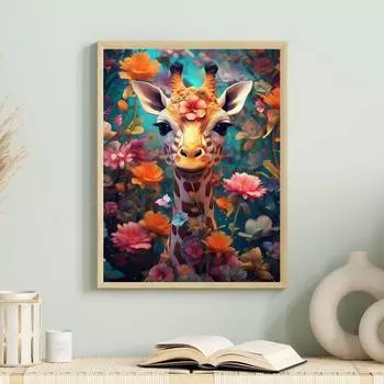 DIY Алмазная картина Цветной Жираф Набор для вышивки крестом Мозаика Искусство Алмазная картина Полный круг/Квадратный алмаз Украшение дома Round 20x30cm