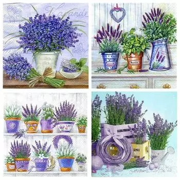 DIY Алмазная картина Цветок 5D Алмазная вышивка Крестом Лавандовая мозаика Фотографии Стена Art Craft Kit Full Round 20x20CM