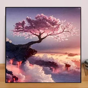 DIY Алмазная картина «Дерево на скале» Набор для вышивки крестом Мозаика Искусство Алмазная картина Полный круг/Квадратный алмаз Украшение дома Round 25x25cm