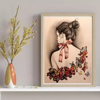 DIY Алмазная картина Девушка с галстуком-бабочкой Набор для вышивки крестом Мозаика Искусство Алмазная картина Полный круг/Квадратный алмаз Украшение дома Round 20x30cm