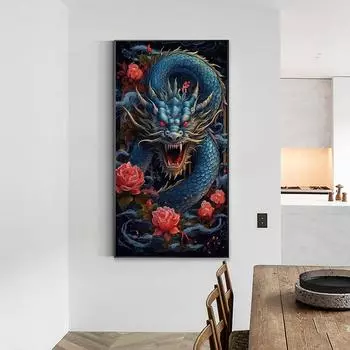 DIY Алмазная картина Дракон с клыками и когтями Набор для вышивки крестом Мозаика Искусство Алмазная картина Полный круг/Квадратный алмаз Украшение дома Round 30x80cm