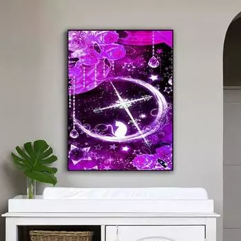 DIY Алмазная картина Фиолетовая Луна Набор для вышивки крестом Мозаика Искусство Алмазная картина Полный круг/Квадратный алмаз Украшение дома Round 30x40cm