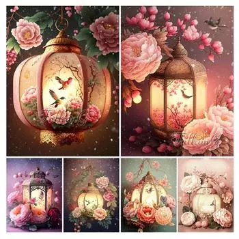 Diy Алмазная картина Китайский фонарь Пион Цветок Полный квадратный круглый дрель Стразы Вышивка Животное Птица Мозаика Наборы для вышивки крестом AA4505 Square drill 30x40cm белый