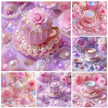 Diy Алмазная картина Кофейная чашка Цветок Полный квадрат Круглый 5d Алмазная вышивка Ювелирные изделия Пейзаж Мозаика Домашнее украшение Искусство Full Round 20x20CM