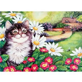 DIY Алмазная картина Кошка Алмазная вышивка 5D Полный круглый горный хрусталь Вышивка крестом 20X30CM