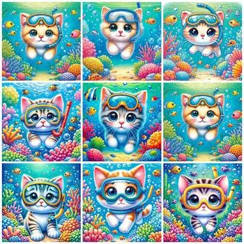 DIY Алмазная картина Кошка Полная квадратная круглая мозаика Животное Картина Стразы Вышивка Мультфильм Ручная работа Full Round 20x20CM