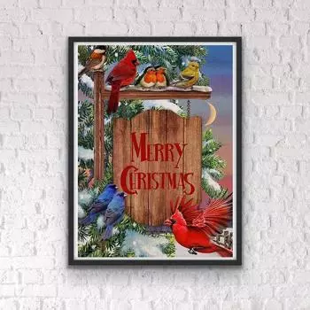 DIY Алмазная картина Красная птица С Рождеством Христовым Набор для вышивки крестом Мозаика Искусство Алмазная картина Полный круг/Квадратный алмаз Украшение дома Round 30x40cm