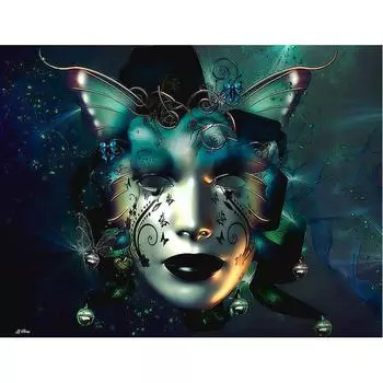 DIY Алмазная картина Красота Маска Алмазная вышивка Круглые камни Алмазная мозаика 20X30CM