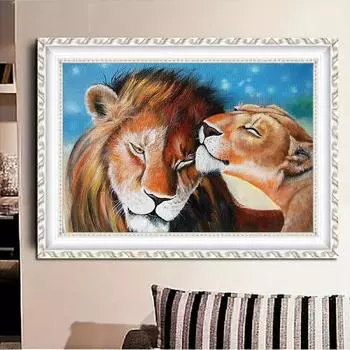 DIY Алмазная картина Лев Набор для вышивки крестом Мозаика Искусство Алмазная картина Полный круг/Квадратный алмаз Украшение дома Round 20x30cm