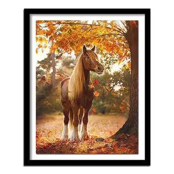 DIY Алмазная картина Лошадь и осенняя кленовая роща Вышивка крестом Горный хрусталь Картина Подарок 20X30CM
