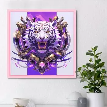 DIY Алмазная картина Механическая голова белого тигра Набор для вышивки крестом Мозаика Искусство Алмазная картина Полный круг/Квадратный алмаз Украшение дома Round 25x25cm