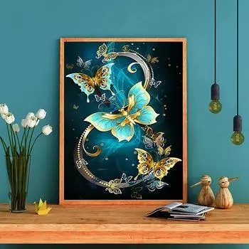 DIY Алмазная картина, металлическая бабочка, набор для вышивки крестом, мозаика, алмазная живопись, полный круг/квадратный алмаз, украшение для дома Round 20x30cm