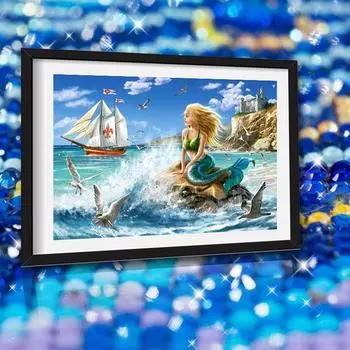 DIY Алмазная картина Морской пейзаж Русалка Алмазная вышивка крестом горный хрусталь Мозаика Картина 20X30CM