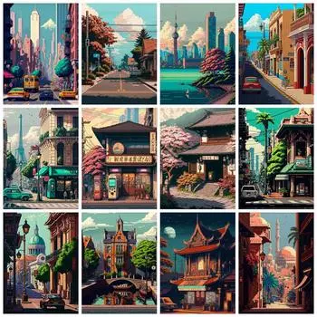 Diy Алмазная картина Мозаика Дом Улица Полный квадрат Круглая вышивка Мозаика Пейзаж Домашний декор Full Round 20x30CM