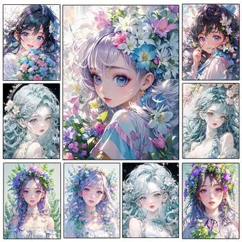 DIY Алмазная картина Мультфильм Цветочница Полная Алмазная мозаика Вышивка Мечта Крест Вышивка Набор Искусство Домашнее украшение Full Round 20x30CM