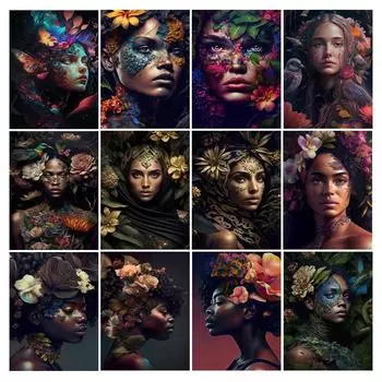 Diy Алмазная картина Новые поступления Африканская женщина Цветы Полный квадратный круглый дрель Стразы Вышивка Мозаика Черная девушка Наборы для вышивки крестом AA4502 Square drill 30x40cm белый