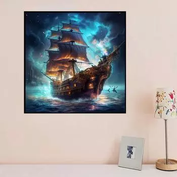 DIY Алмазная картина Парусная лодка Верховая езда по ветру и волнам Набор для вышивки крестом Мозаика Искусство Алмазная картина Полный круг/Квадратный алмаз Украшение дома Round 25x25cm