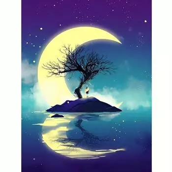 Diy Алмазная картина Пейзаж Луна Полный Круглый Ручной Работы 5d Алмаз Для Взрослых Наборы Вышивка Крестом Украшение Дома 30x40 см/12x16 дюймов 30x40cm NO Frame