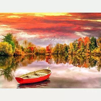 DIY Алмазная картина Пейзаж Озеро Лодка Алмазная картина Вышивка крестом Горный хрусталь Мозаика Декор 20X30CM