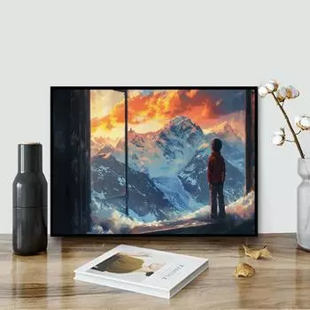 DIY Алмазная картина Пейзаж за окном Набор для вышивки крестом Мозаика Искусство Алмазная картина Полный круг/Квадратный алмаз Украшение дома Round 20x30cm