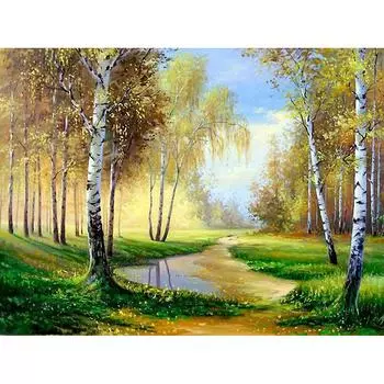 DIY Алмазная картина Полный дрель Пейзаж Береза Алмазная вышивка Пейзаж Rhinestone Painting 20X30CM