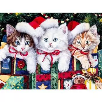DIY Алмазная картина Полный круглый бисер Вышивка Три кота Алмазная мозаика Стразы Вышивка крестом 20X30CM