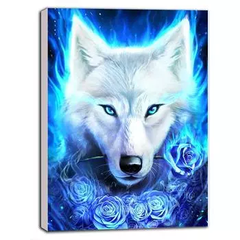 DIY Алмазная картина Полный круглый бриллиант Животное Белый волк с розой Вышивка крестом Алмазная вышивка Домашнее украшение Подарки 30*40cm/11.8*15.7in