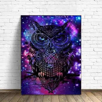 DIY Алмазная картина Полный круглый бриллиант Животное Сова Алмазная художественная вышивка Ручная работа Картина подарка 30*40cm/11.8*15.7in