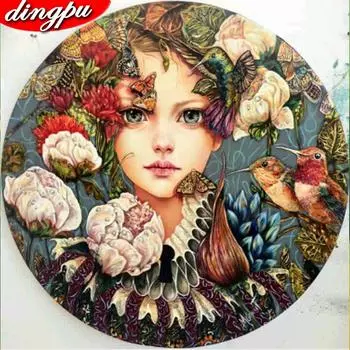 DIY Алмазная картина Полный круглый мультфильм Девушка Алмазная вышивка Мозаика Полный дисплей 30x30CM
