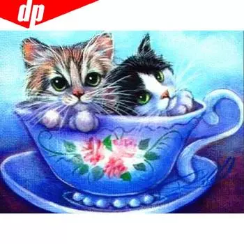 DIY Алмазная картина Полный круглый животное Кошка Алмазная мозаика Вышивка крестиком 20X30