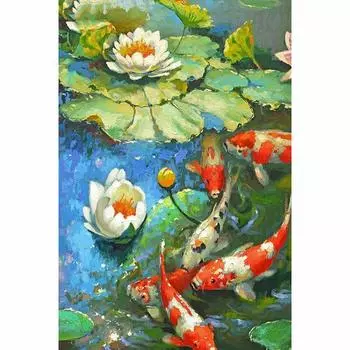DIY Алмазная картина Пруд Карп Алмазная вышивка Рыба Вышивка крестом 20X30CM