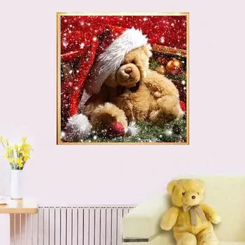 DIY Алмазная картина Рождественский медведь Вышивка крестиком Алмазная вышивка Полный круглый декор Подарочные картины 30x30CM