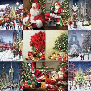 DIY Алмазная картина Санта-Клаус Полный круг Город Рождественский Алмаз Полный набор Вышивка 5D Вышивка крестиком Украшение дома 20X30CM красный